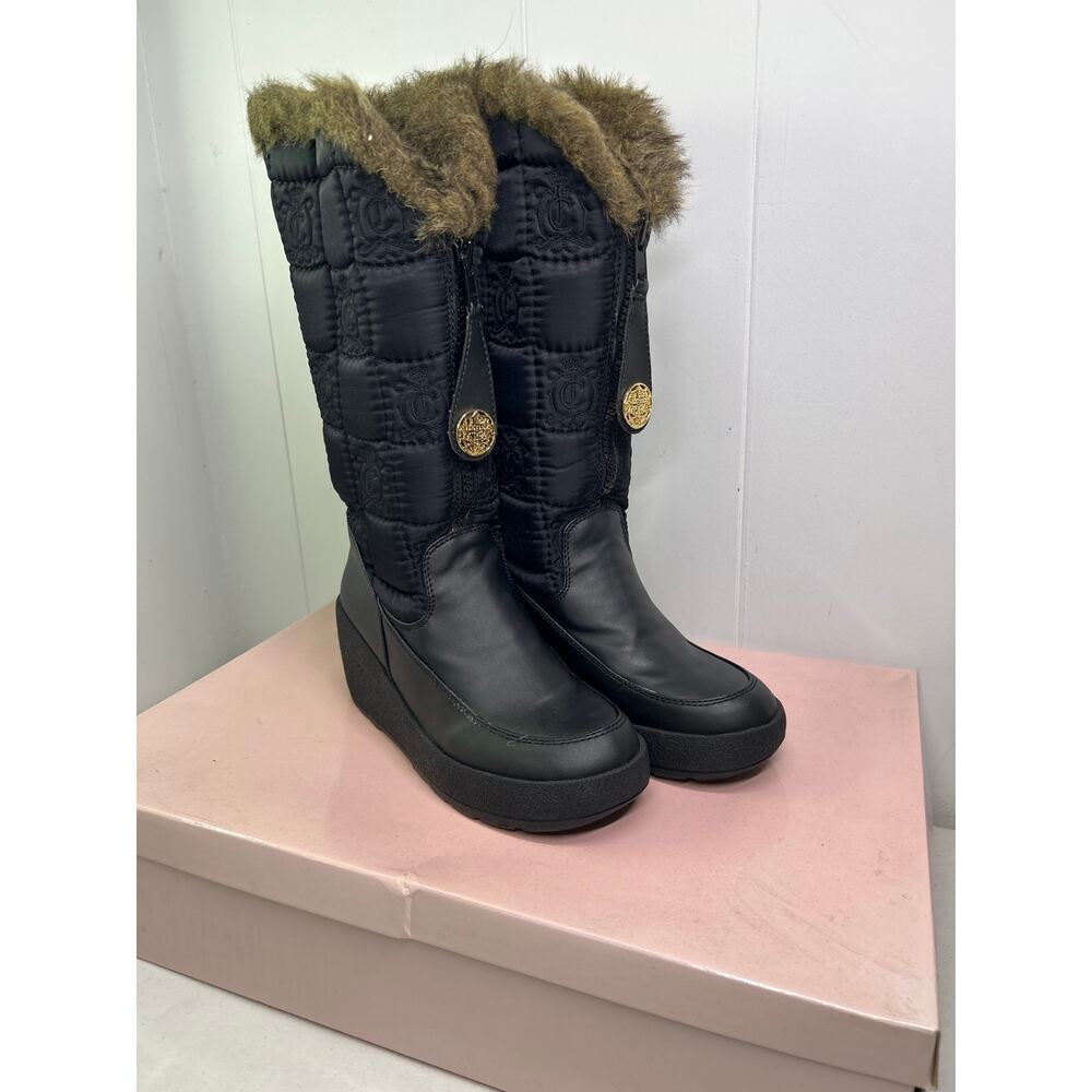 Juicy Couture women’s size 8 snow flurry boots in black with chocolate fur. NIB
